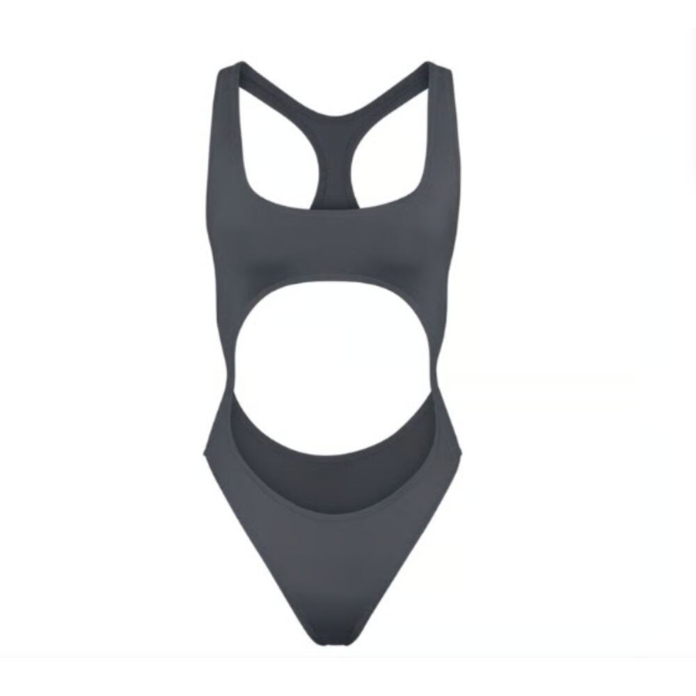 SKIMS Signature Swim Large Cut Out Monokini in Gunmetal Gray Sexy SW-MKN-0012